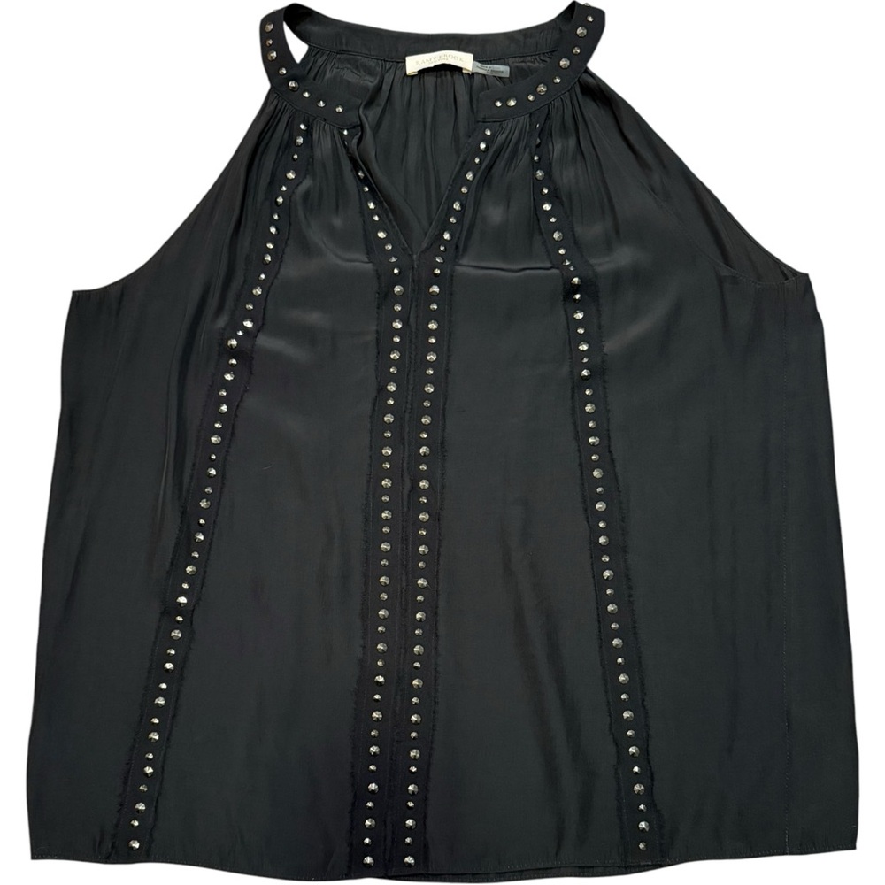 Ramy Brook Sleeveless Black Silk Embellished Studded Halter Top Shirt Medium
